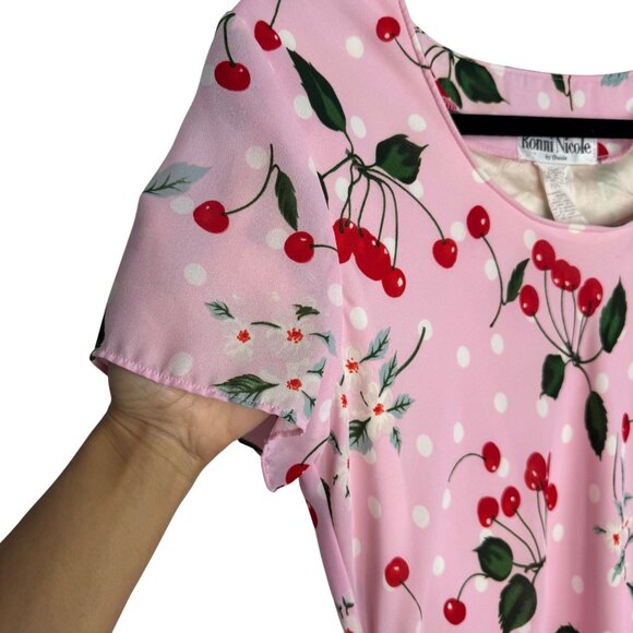 VTG Softgirl Cottagecore Ronni Nicole By Ouida Pink Cherry Print Maxi Dress Sz8 - Picture 5 of 9